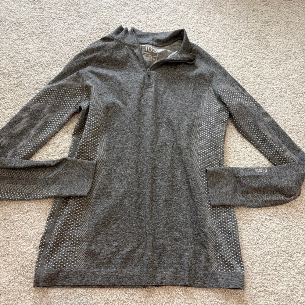 Figs Salta Seamless Quarter Zip Pullover Womens M Gray Stretch Healthcare Casual